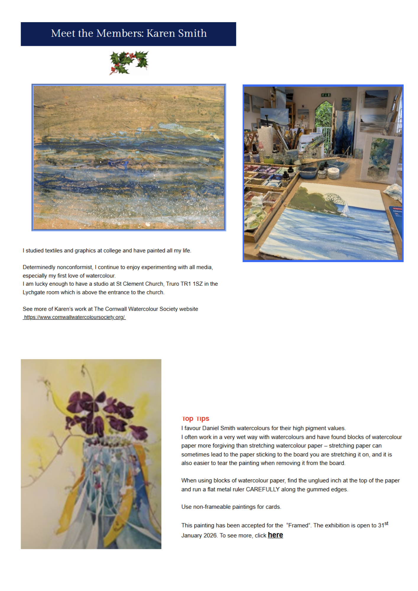 Karen Smith watercolours 'Top tips'